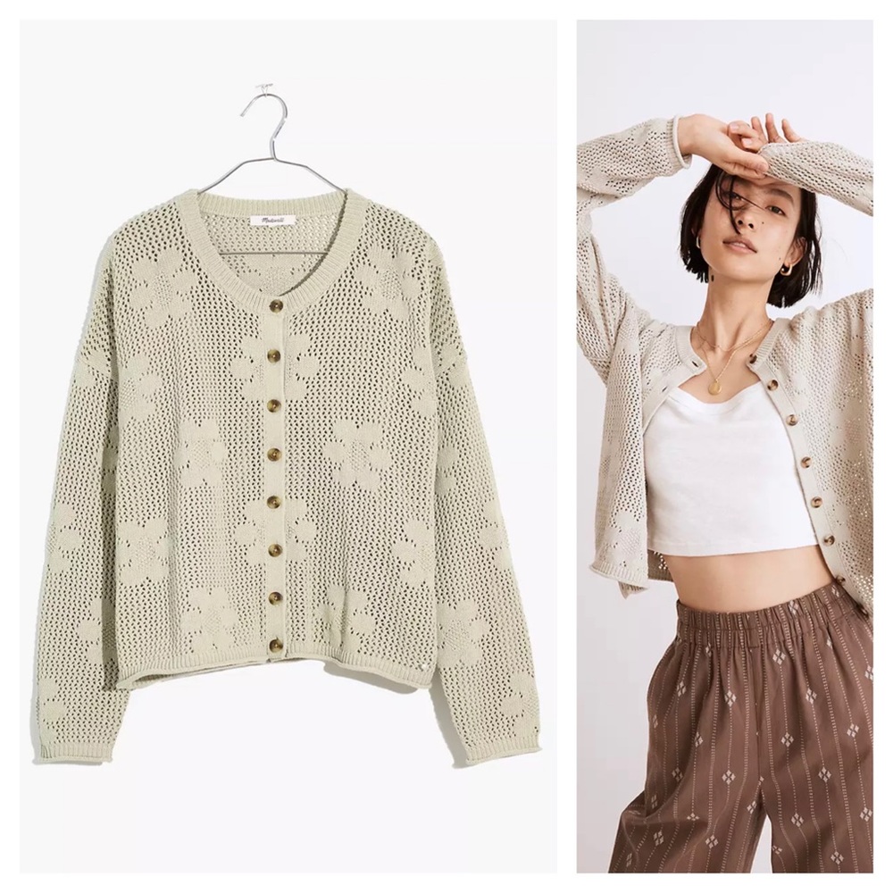 Madewell Floral Open-Stitch Cardigan Sweater
